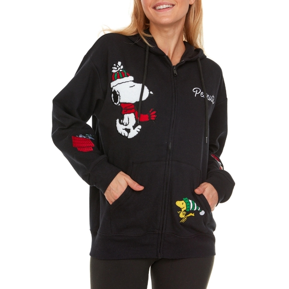 NWT Licensed Ladies Character PEANUTS SNOOPY Holiday Full Zip Up Hoodie Jacket L - Picture 3 of 11